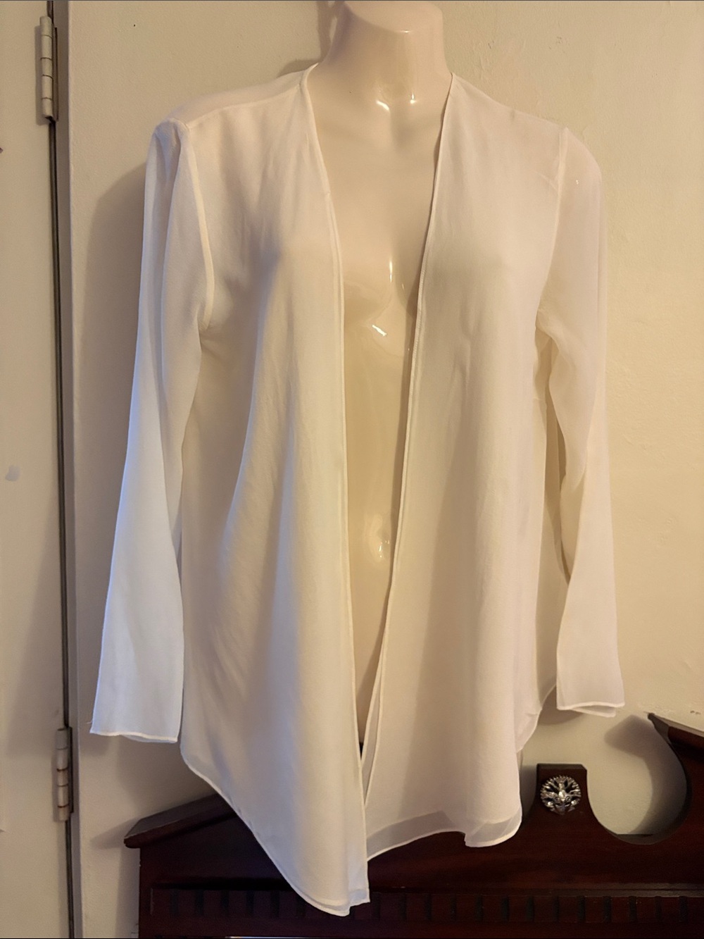 Eileen Fisher Ivory Open-Front Draped Blouse 100. Silk